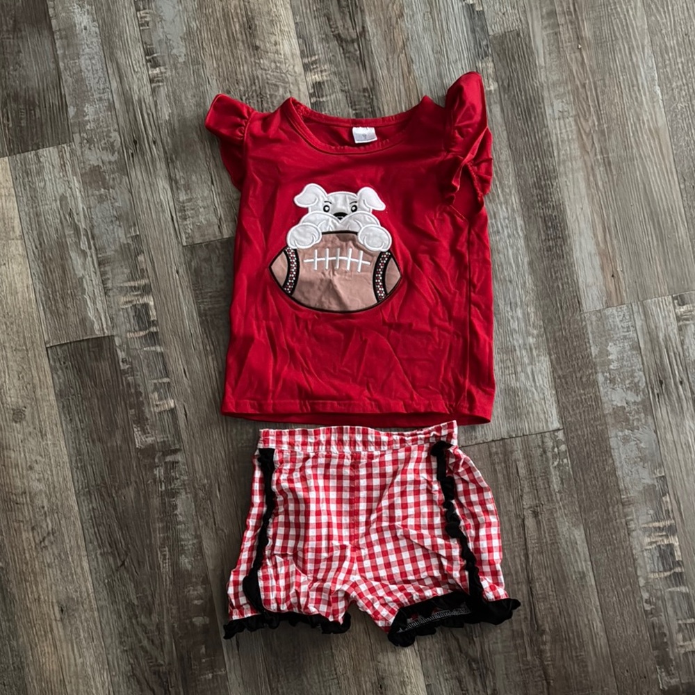 Red Kids Pajamas with Football Dog Design